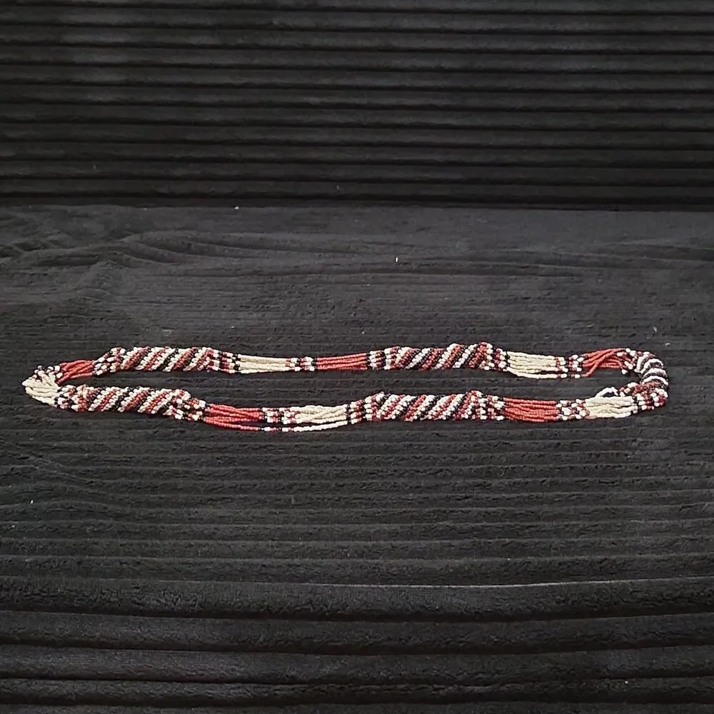 Multi-Strand Seed Bead Twisted Necklace Red Black Boho EUC